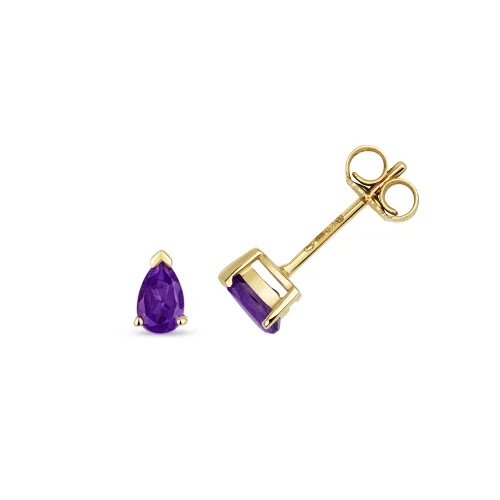 Amethyst Pear Claw Stud Earrings - Yellow Gold